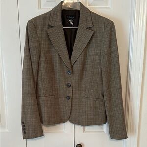 Rafaella Blazer, Brownish grey with light teal in the plaid, fully-lined, 14p